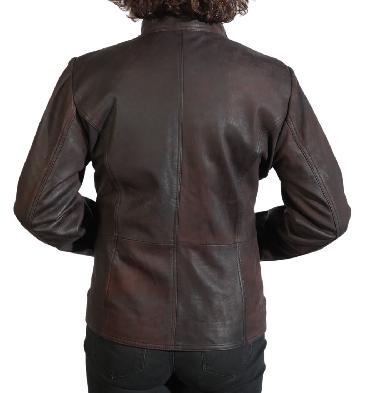SL10011758 - Ladies Buff Leather Hip Length Biker Jacket
